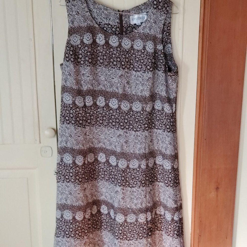 Studio I Brown & white print dress with cotton shirt jacket size 12